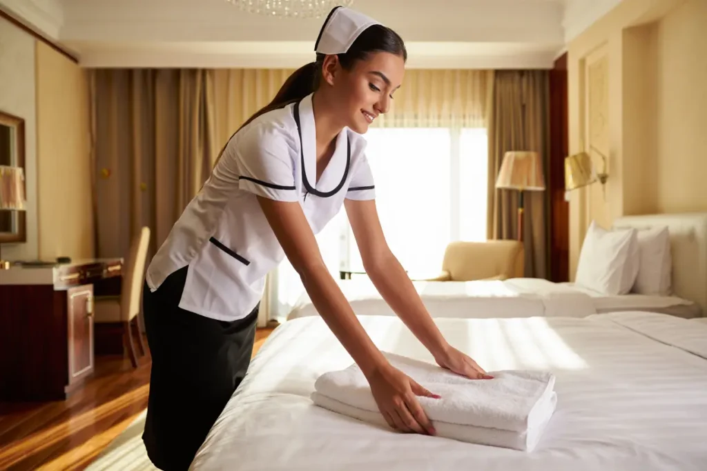 Femme de chambre préparant une chambre